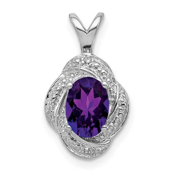 Sterling Silver Diamond And Oval Gemstone Pendants