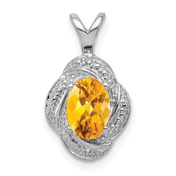 Sterling Silver Diamond And Oval Gemstone Pendants