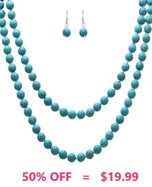Turquoise beaded long layering necklace