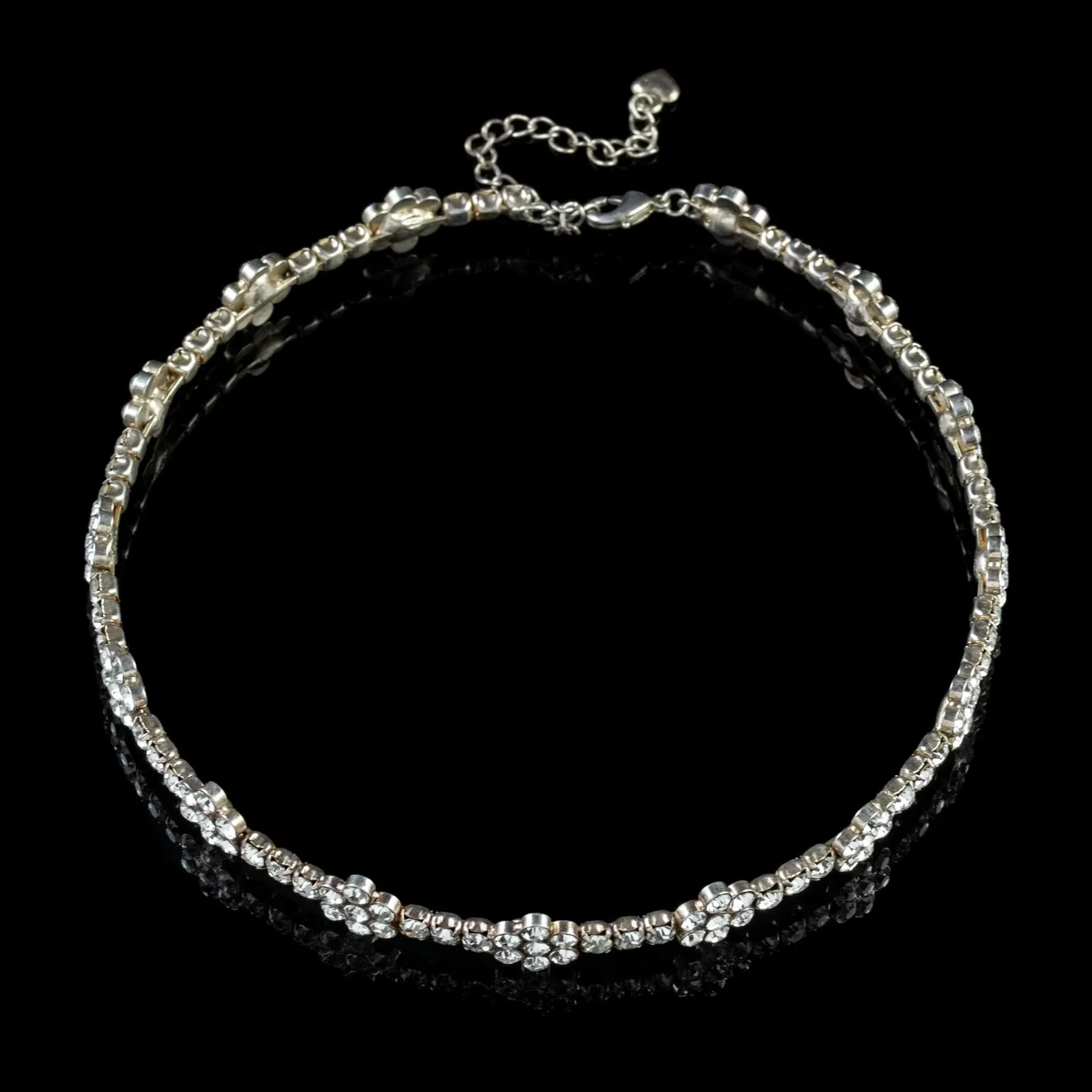 Vintage Floral Choker Necklace Paste Stone Circa 1950