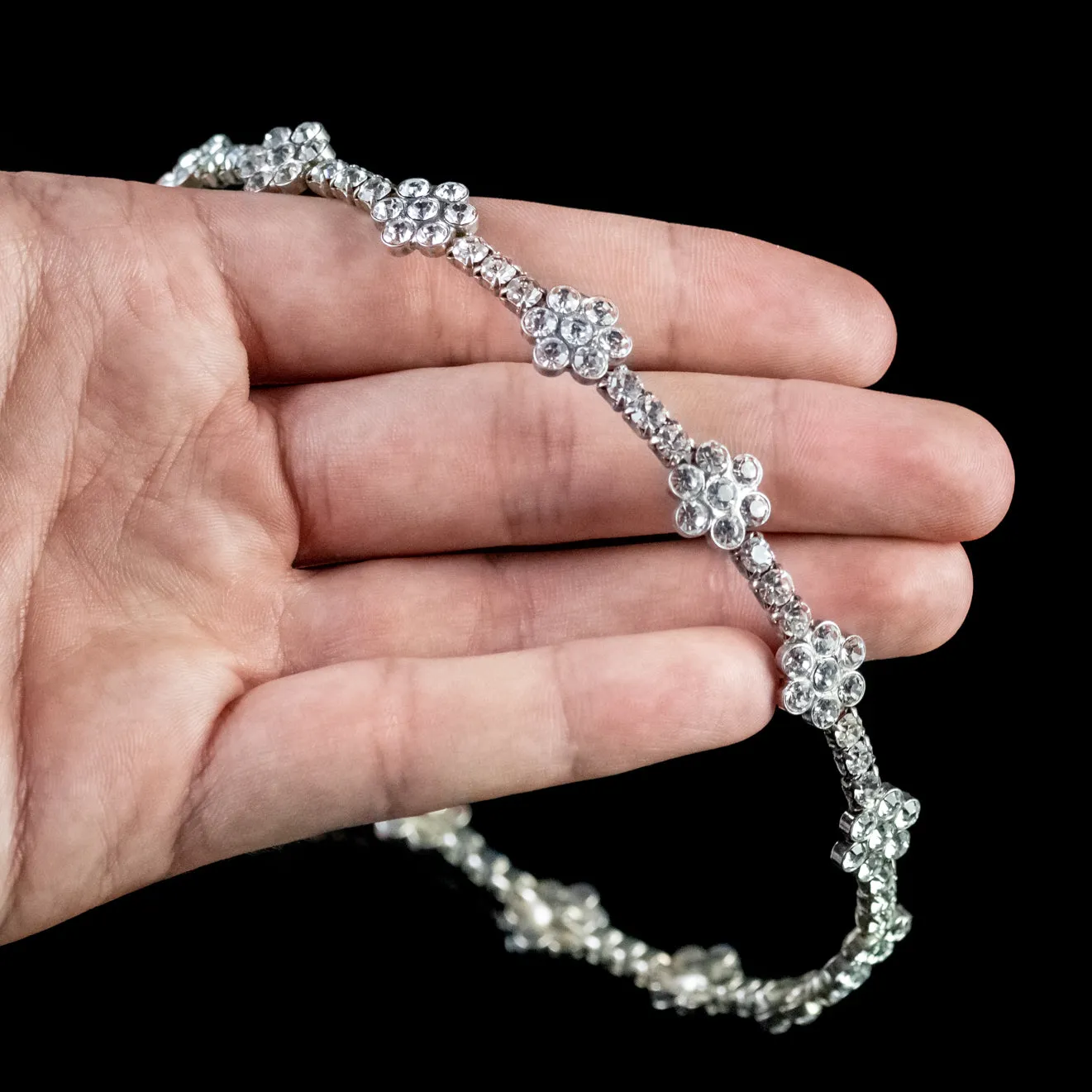 Vintage Floral Choker Necklace Paste Stone Circa 1950