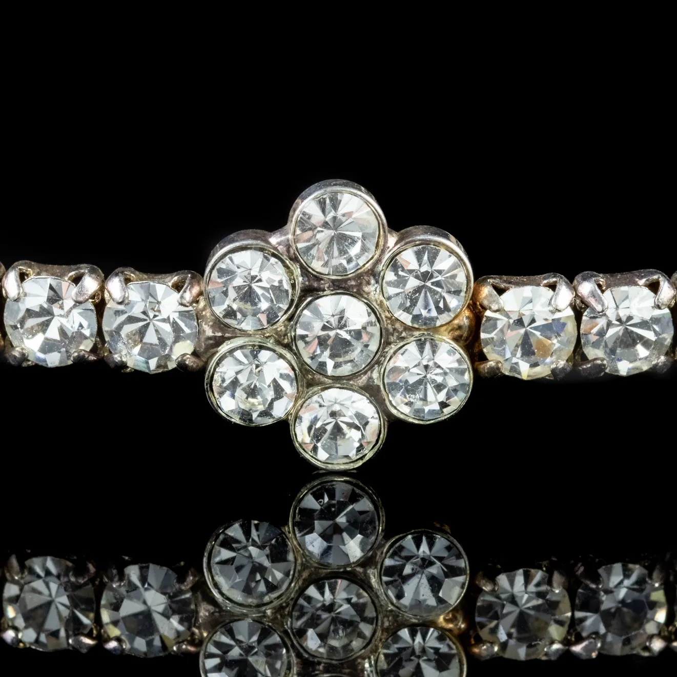 Vintage Floral Choker Necklace Paste Stone Circa 1950