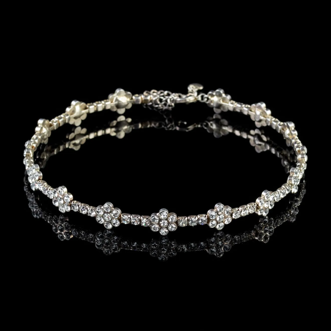 Vintage Floral Choker Necklace Paste Stone Circa 1950